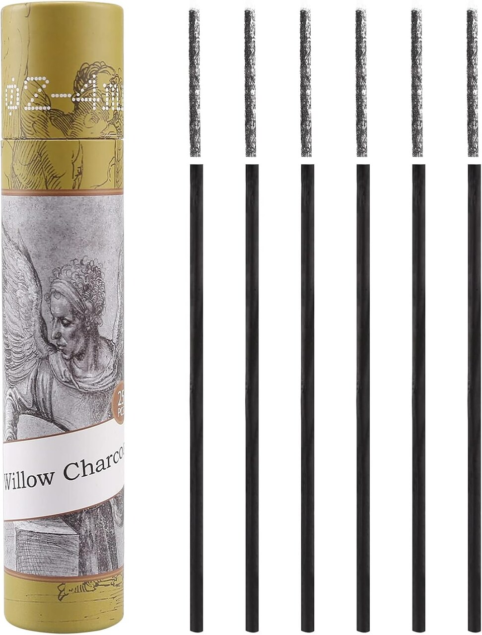 Willow Charcoal Sticks, Natural Willow Charcoal for Artists, Beginners, or Students of All Skill Levels, Great for Sketching, Drawing, and Shading, Approx 2-4mm in Diameter, Pack of 25